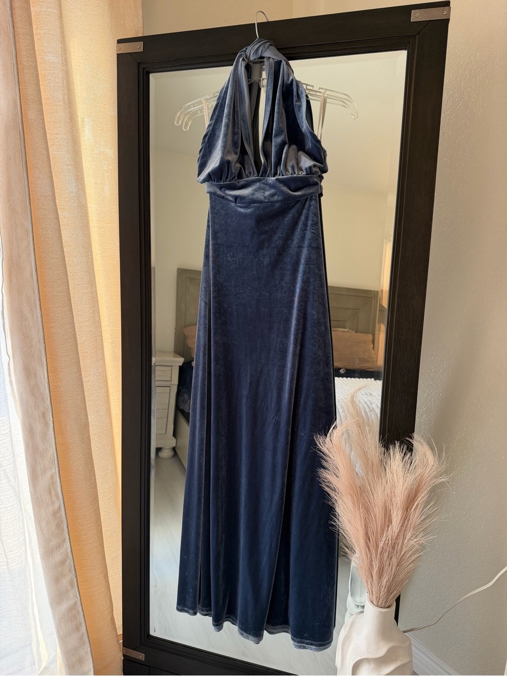 SHEIN 3 in 1 Navy Velvet Halter Maxi Dress